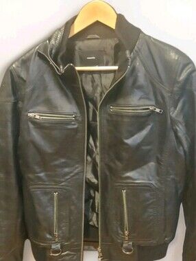 Identity Woman's Black Leather Bomber Jacket